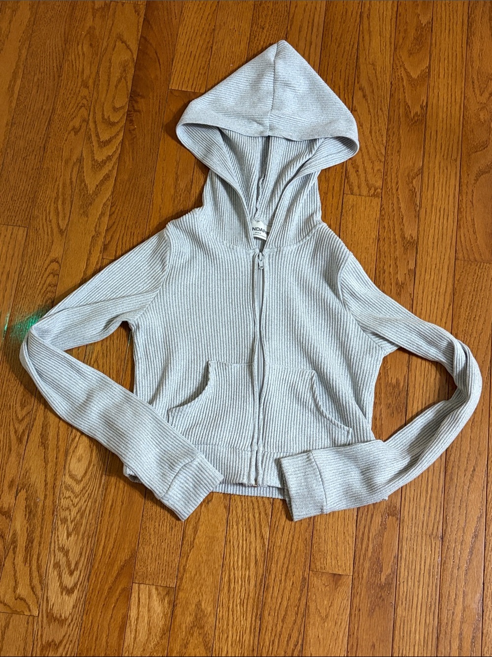No Boundaries Light Gray Ribbed Zip-Up Hoodie